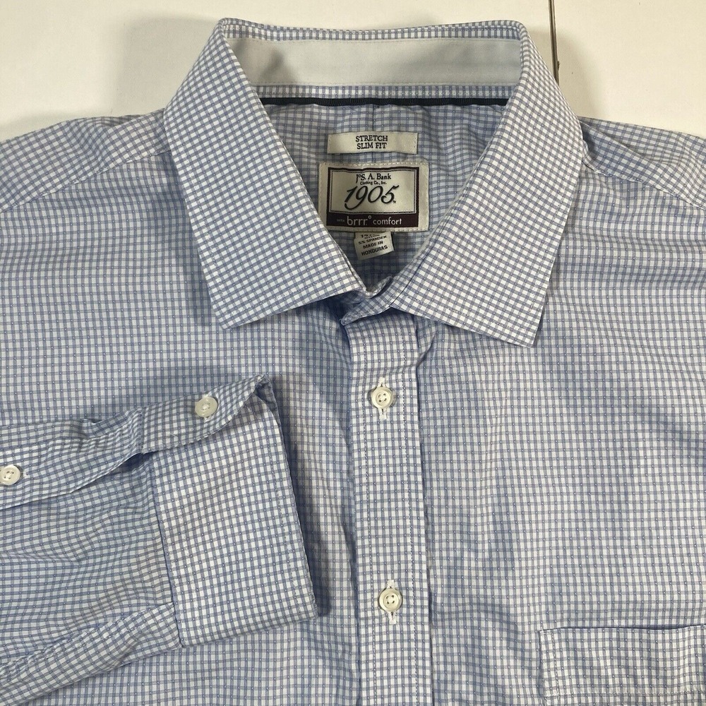 Jos. A. Bank Seersucker Shirt Men's Size‎ 17.5 34 XL Brrr Comfort Slim Stretch